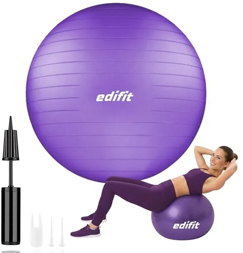 EDIFIT, Pelota de Pilates, 55,65 y 75, Ejercicio en Casa, Incluye Hinchador, Fitball, Embarazadas, Accesorios Yoga, Gimnasio, Varios Tamaños (55cm, Violeta)