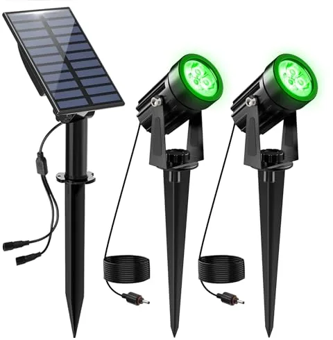NATPOW Luces Solares LED Exterior Jardín, LED Foco Solar Lámparas Solares para Jardín al Aire Libre, IP65 Impermeable, 2 Niveles de Brillo Iluminación para Árboles, Patio, Caminos(Verde)