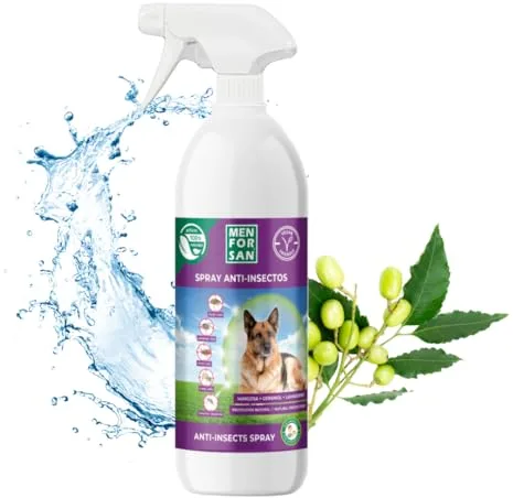 MENFORSAN Spray Anti-Insectos Repelente para Perros | con 3 Activos Naturales: Margosa, Geraniol y Lavandino | Protege contra Insectos | Cítrico | 750ml