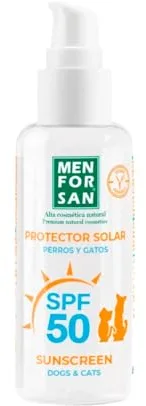 MENFORSAN Protector Solar Factor 50 para Perros y Gatos | Hidrata y Protege | Resistente al Agua | Protege de los Rayos del Sol | 60ml