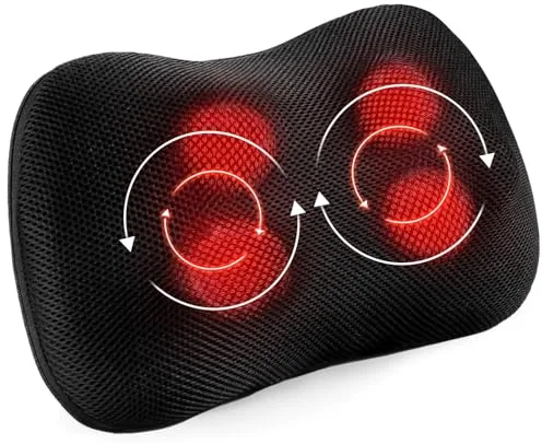 Cojín de Masaje Shiatsu Masajeador de Cuello, Hombros y Espalda, Función de Calefacción, Eléctrico Masajeador de Amasado de Tejido Giratorio 3D para Cintura, Hogar y Oficina, NO Inalámbrico