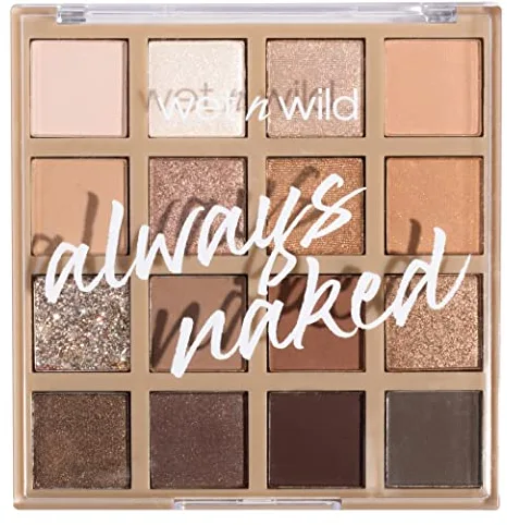 Wet n Wild Always Naked Eyeshadow Palette, Paleta de Sombras de Ojos en 16 Colores Neutros Difuminables con Acabado Mate, Brillante y Glitter para un Look Soft Glam, Ultra Pigmentadas Nude y Marrón