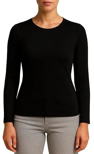 Valko Camiseta Termica Mujer Manga Larga – Camiseta Interior Suave y Elástica con Interior Afelpado – Ropa Termica Mujer Invierno (Negro, M)