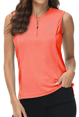 MoFiz Mujer Sin Mangas Camiseta Verano Deportiva Tank Top Transpirable con Cremallera Naranja S