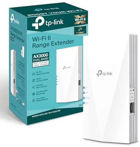 TP-Link RE700X WiFi 6 WiFi Amplifier Repetidor AX3000 (Doble Banda 2402Mbps 5GHz + 574Mbps 2.4GHz), MU-MIMO, Puerto gigabit, Gran Cobertura, EasyMesh, Compatible con Todos los routers Wi-Fi