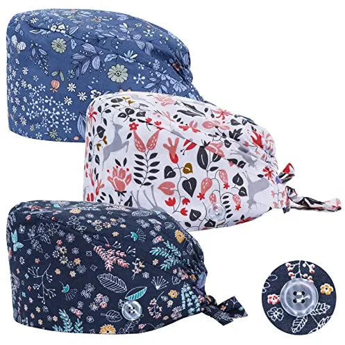 3 Piezas Gorro Quirúrgico con Botones Ajustable para Hombre y Mujer Gorro de Chef Gorro de Toalla para Médico Dentista Enfermera
