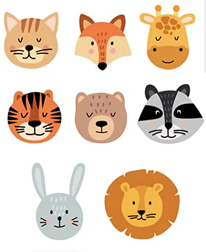 8 Parches infantiles para ropa, termoadhesivos serigrafiados. Ideales para planchar, reparar y decorar (Face Animals)