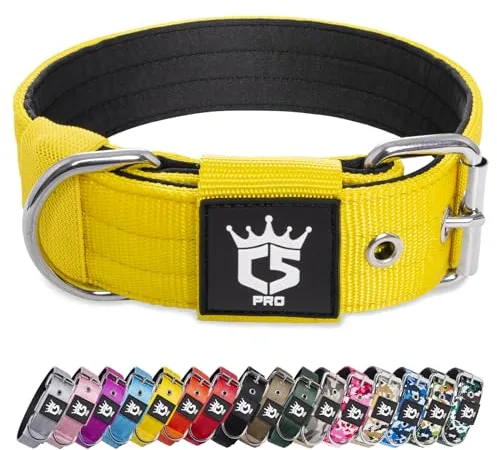 TSPRO Collar Táctico para Perros Ajustable, Collares con Broche de Metal Robusto, de 3,8 cm de Ancho, Duradero y Cómodo para Perros Medianos y Grandes (Amarillo M)