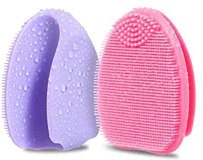HieerBus Limpiador facial de silicona, cepillo exfoliante manual, cepillo de limpieza facial de mano para mujeres y hombres (3rd-rosa+púrpura)