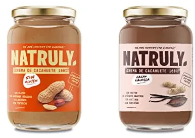 NATRULY Crema de Cacahuete Sin Azúcar, Vegana, Sin Gluten, Sin Lactosa, 100% Cacahuete Natural (Cacao+Vainilla)