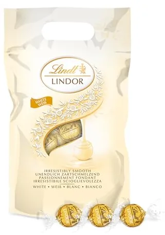 Lindt LINDOR bombón con relleno de chocolate blanco, chocolate cremoso - chocolate para regalar, para compartir, aprox 80 bolas, 1kg