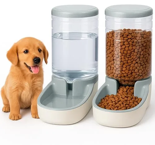 Edipets, Dispensador para Gatos y Perros, Comida y Agua, Pack 2 Unidades, Automático, 3.8 L c/u, Comedero, Alimentador y Bebedero para Mascotas (Gris)