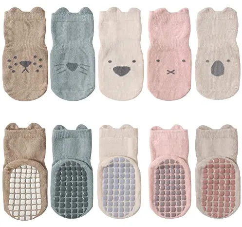 FedMois Calcetines Antideslizantes de Algodón para Bebé Niño Niña Pack de 5, Multicolor, 1-3 años