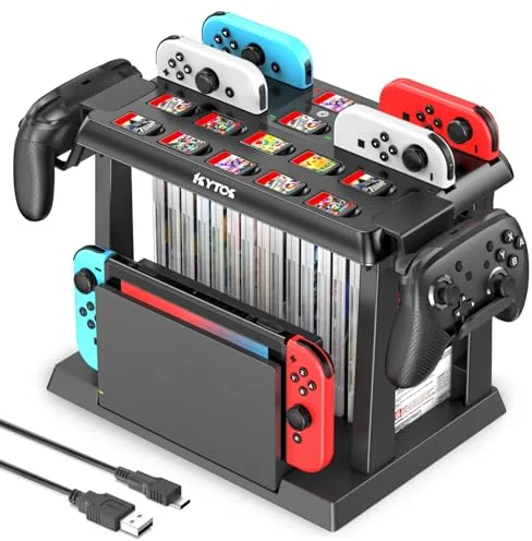 Kytok Soporte Almacenamiento para Nintendo Switch/OLED con Cargador para Joycon, Torre para Accesorios, Soporte Organizador para Juegos, Mando Pro y TV Dock