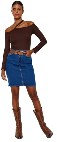 Trendyol Minifalda Vaquera para Mujer, Azul., 62