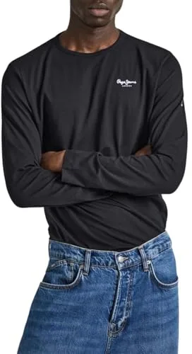Pepe Jeans Original Basic Camiseta para Hombre Slim Fit Manga Larga Negro, M