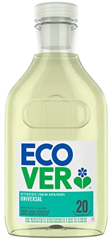 Ecover, Detergente líquido lavadora ecológico para ropa blanca y de color, Fragancia Honeysuckle, Jasmine, Universal 1L, 20 lavados