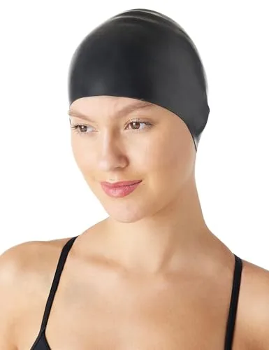 Amazon Basics Gorro de natación, no se arruga, de silicona, unisex, Negro, 1 unidad, Talla única