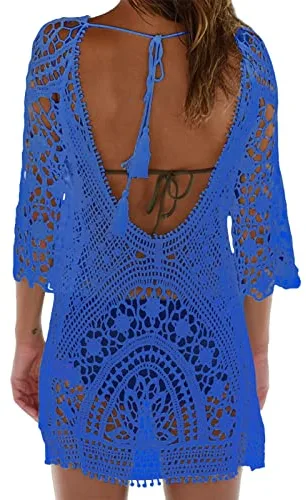 EDOTON Traje de Baño, Vestido de baño de Bikini con Encaje de Crochet y Espalda Abierta de Mujer