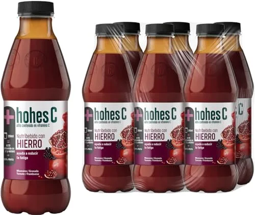 hohes C Zumo con Hierro y Vitaminas Reduce el cansancio - Nutribebida con Hierro y Vitamina C Zumo de Manzana, Tomate, Granada y Frambuesa 100% natural Pack 6 x1L