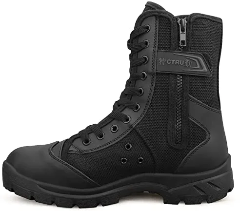 QUNLON Botas Militares Tácticas Hombre Botas de Combate Negras Botas Militares de Trabajo Transpirables Botas Policiales Botas de Senderismo Ligeras para Exteriores Modelo307-46EU