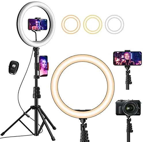 UPhitnis 12" Aro de Luz con Tripode para Movil TIK Tok Anillo de Luz con Control Remoto 3 Modos 10 Brillos Regulables para Maquillaje, Selfie, Streaming, Youtube, USB