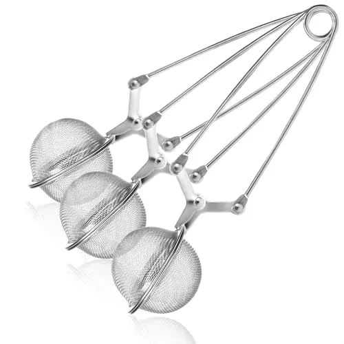 COM-FOUR® 3x Pinzas de té de acero inoxidable - Infusor en forma de bola - Coladores para té suelto, especias y hierbas (03 piezas - Ø 4,5 cm)