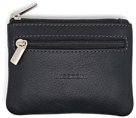 Monedero de Cuero con 3 Cremalleras Unisex, para Hombre o Mujer, Autentica Piel, Ubrique, Hecho a Mano, 10031 Negro