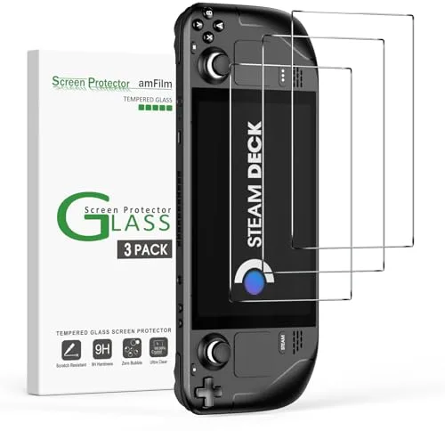 amFilm Protector Pantalla (3 Piezas) para Steam Deck 7'' 2021, Cristal Vidrio Templado Protector de Pantalla para Steam Deck