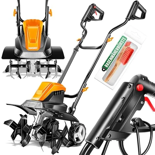 MASKO® Motoazada eléctrica de 1500 W, 45 cm de Ancho de Trabajo de 20 cm de Profundidad de Trabajo, azada para el Suelo, cultivadora de Cultivo, motocultor, motoazada eléctrica, Mango Plegable
