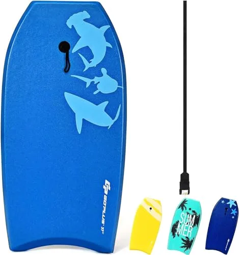 GOPLUS 33"/37"/41" Bodyboard,Tabla de olas Bodyboard de 105 cm, Bodyboard con diseño colorido, Bodyboard ligero y resistente, tabla ideal para surfear las olas, correa de muñeca (M-37, barandilla