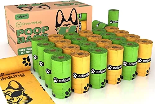 Edipets, Bolsas Caca Perro, Biodegradables, 405 o 540 unidades, Extra Grueso, A Prueba de Fugas, Bolsitas para Excrementos, Accesorios Perro, Dog Poop Bag (27 Rollos - 405 Unidades)