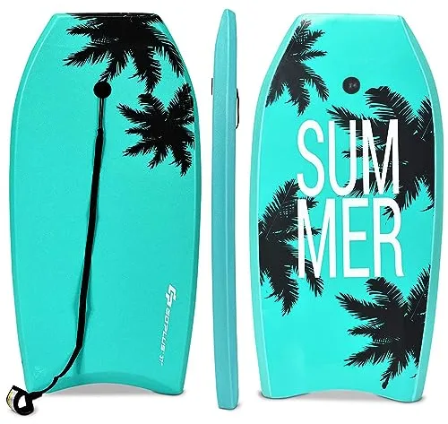 COSTWAY Bodyboard con Correa, Tabla de Surf Ligera para Niños Resistente de XPE, EPS y HDPE, Tabla de Surf Ligera con Cuerda y Correa para Muñeca (Verde, S)