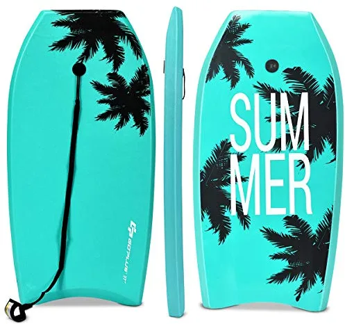 COSTWAY Bodyboard con Correa, Tabla de Surf Ligera para Niños Resistente de XPE, EPS y HDPE, Tabla de Surf Ligera con Cuerda y Correa para Muñeca (Verde, M)