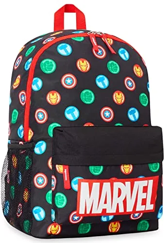Marvel Spiderman Mochila Escolar Niño Niña Adolescente Superhéroes Mochilas Escolares Bolsa Colegio con Cintas Ajustables (Negro Aop)