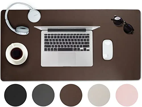 Sidorenko Alfombrilla de Escritorio de Cuero PU 60x35cm - Marrón - Grande Con Bordes Cosidos - Alfombrilla de Ratón XXL