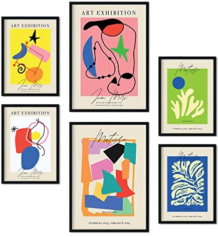 Nacnic Set de 6 posters Exposición de arte. Colección de láminas con estética collage para la decoración de interiores. Tamaños A3 y A4. Sin marco.