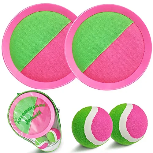 Jalunth Captura Bolas Raqueta Set - Lanzamiento Pelota Juegos Juguetes Playa Agua Jardin Exterior Interior Piscina Terraza para Niños Niña Infantiles Adultos 2 3 4 5 6 7 8 9 10 11 Años Pascua Regalos