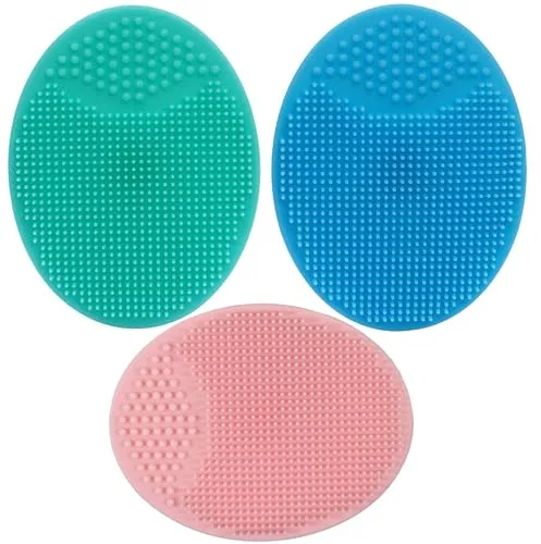 Cepillo de Ducha para bebé, masaje del Cuero Cabelludo, cuna, exfoliante, facial para adultos, cepillo de silicona suave (Azul+Aosa+Verde)