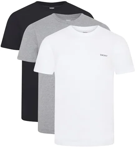 DKNY Hombres Camiseta de Cuello Redondo Negro/Blanco/Gris Paquete de 3 Medio