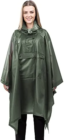 Navaris Poncho de lluvia impermeable - Chubasquero tipo capa para adulto hombre y mujer - Protector para agua de lluvia - Con bolsa plegable - Verde