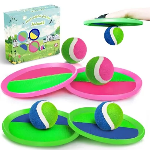 Jalunth Captura Bolas Raqueta Set - Lanzamiento Pelota Juegos Juguetes Playa Agua Jardin Exterior Interior Piscina Terraza para Niños Niña Infantiles Adultos 2 3 4 5 6 7 8 9 10 11 Años Pascua Regalos