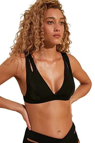 Trendyol Escote Triangular detallado en la Parte Superior del Bikini Top, Negro, 38 para Mujer