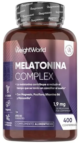 Melatonina 1,9 mg Complex con Magnesio, Vitamina B6, Pasiflora y Manzanilla - 400 Comprimidos de Liberación Prolongada para más de 1 Año de Suministro - Sin Gluten, Apto para Veganos