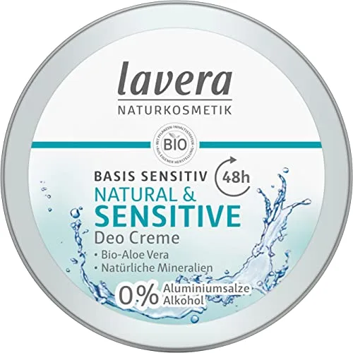 lavera Crema desodorante a base sensible natural y sensible, con aloe vera orgánico y minerales naturales, protección fiable durante 48 horas, cosmética natural, vegana, orgánica (1 x 50 ml)
