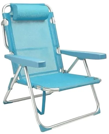 TIENDA EURASIA – Silla Playa Plegable | Metal y Tela de Textileno | 48x62x85 cm | Multiposiciones Reclinable | Azul Turquesa | Diseño Arabesque | Refuerzo en Las Patas