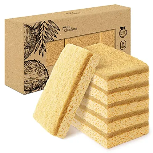 Joeji's Kitchen 6 Esponja Natural en Celulosa y Espatula de Fibra de Sisal -Estropajo Ecologico para Limpiar en Profundidad en la Cocina o en el Baño - Esponja Cocina Biodegradable Natural