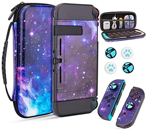 JYPS Kit de Funda de Transporte Compatible con Nintendo Switch con asa de Transporte para Accesorios de Consola, Bolsa de Viaje portátil Protectora Morada, Galaxy