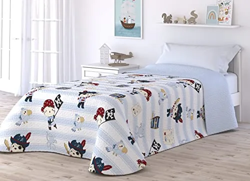 Victorio & Lucchino Colcha Infantil de Verano y Primavera. Ligera Colcha cubrecama de Microfibra. (Piratas, Cama 105cm)