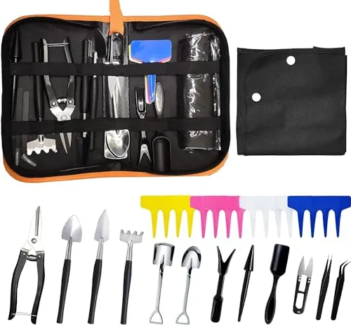 Juego de herramientas para bonsái, 30 piezas, kit de herramientas para principiantes, incluye alfombrilla de trasplante de plantas, bolsa de cuero, tijeras bonsái para mujeres, amantes de las plantas